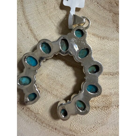 Artisan Kingman Turquoise Cluster Naja Statement Pendant Sterling Silver Boho - Picture 3 of 12
